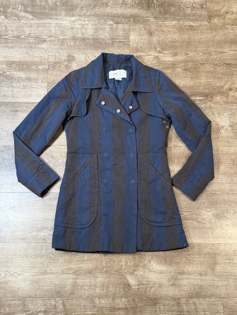 Stussy Girls Striped Cotton Jacket Black and Blue Women’s Size Small Rare HTF